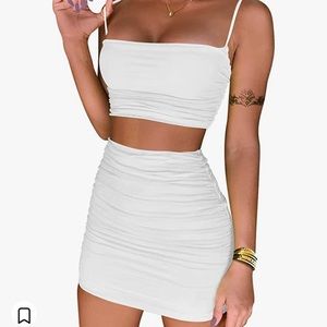 BEAGIMEG Women's Ruched Cami Crop Top Bodycon Skirt 2 Piece Outfits Dress